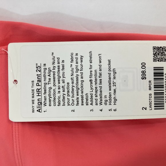 LULULEMON ALIGN HR 25" PANT NEW BRAND WITH TAGS MSPR 98 - Picture 4 of 4